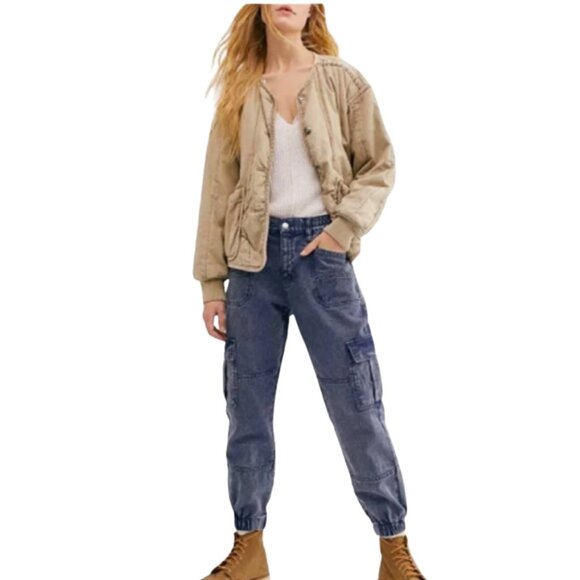 We The Free People Womens Small Platoon Cargo Joggers Pants Blue Loose Fit - Picture 1 of 11